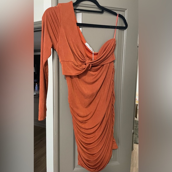 NWT One Shoulder Mini Dress Bronze Size 12 - Picture 3 of 6